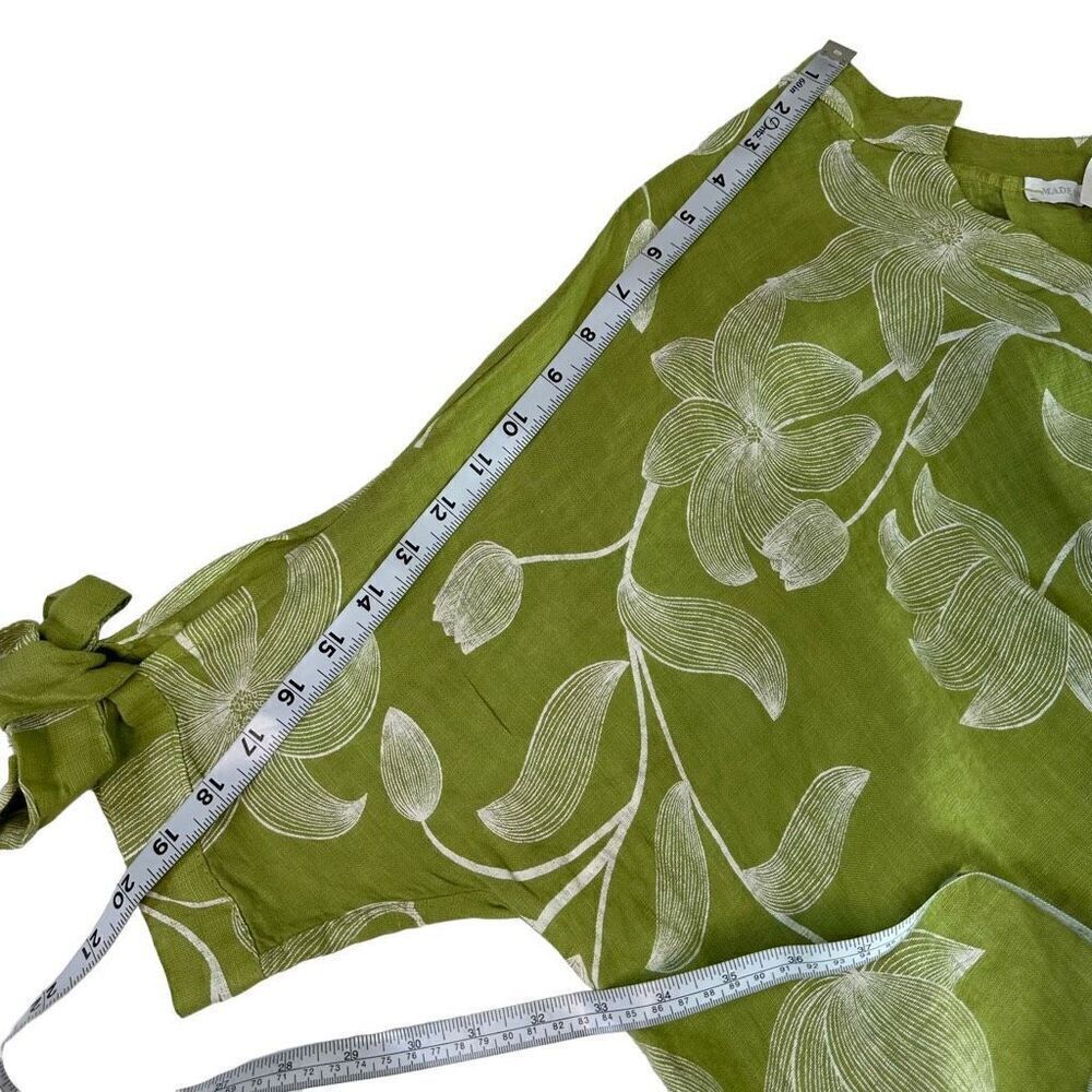 Italian 100% Linen Boho Green Floral Hi-Low Relaxed Fit Tunic Top Women One Size - Picture 8 of 8